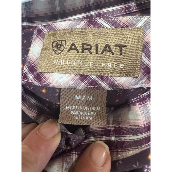 Ariat Mens Wrinkle-Free Long Sleeve Button-Up Shirt Purple M Western Work Cowboy - Picture 5 of 12